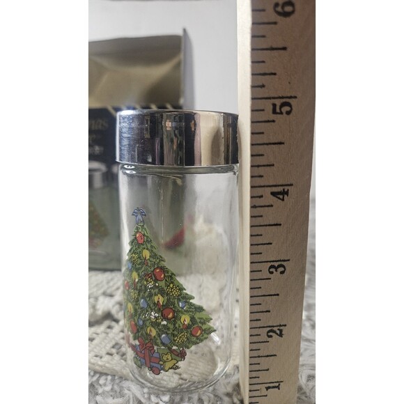 Christmas Tree Glass Salt and Pepper Shakers Vintage 80s New In Box - Picture 7 of 8